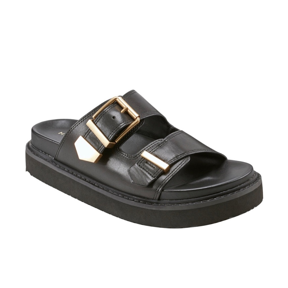 🌺New🌺 Marc Jacobs LTD Black Leather Slide Sandals with Gold Accents